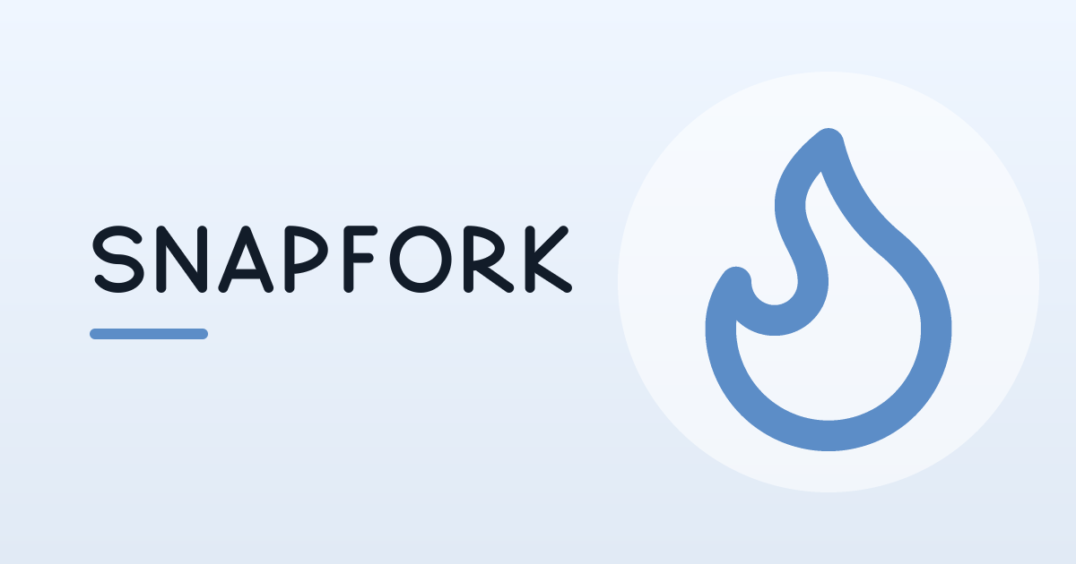 Das Snapfork-Zeichen: eine Flamme als Kontur im Kreis und der Produktname